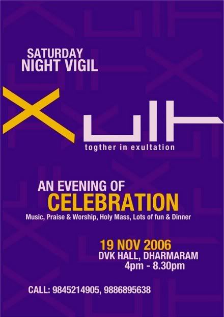 XULT: Together in Exultation - An Evening of Celebration by the Saturday Night Vigil Group, Bangalore at DVK Hall, Dharmaram