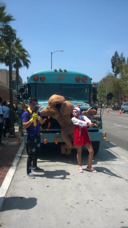 The Sunset Overdrive Bus outside the Microsoft Press Briefing at E3