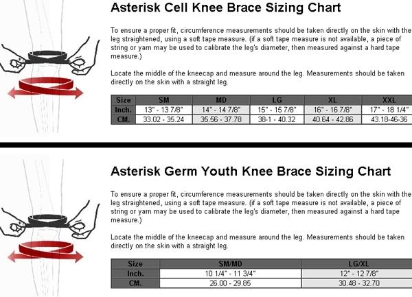 Asterisk Cell Knee Brace Sizing Chart