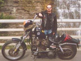 Nazi Rick on his '66 Harley FLH Shovelhead 2002