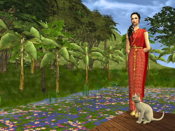 Thai lady by lotus pond