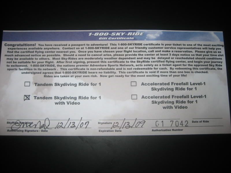 FS ONE SKYDIVING TICKET (valid anywhere at any drop zone) E46Fanatics
