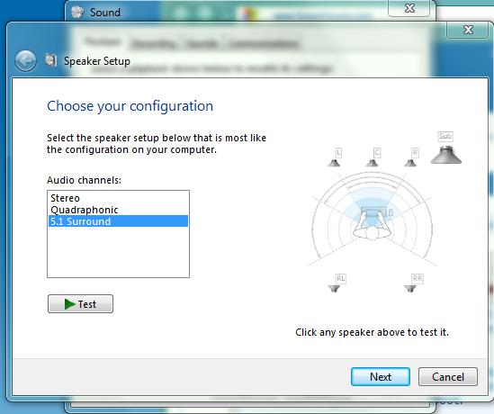 Windows Vista 5.1 Speaker Setup