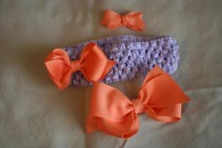 1 Itty Bitty apricot bow, 1 small apricot boutique bow, and 1 med. apricot boutique bow