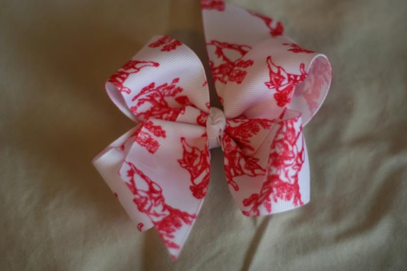1 red and white toile twisted boutique bow