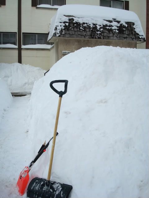 comparing the snowbank to the shovel