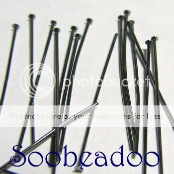 200 Headpins Gunmetal Black 24g 25mm / 1in Head Pins  