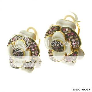Floral White Enamel Berry Flower CZ Silver Earrings  