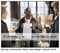 Benny confronts Mark and Roger in the film Rent [photo: Sony Pictures/Revolution Pictures]