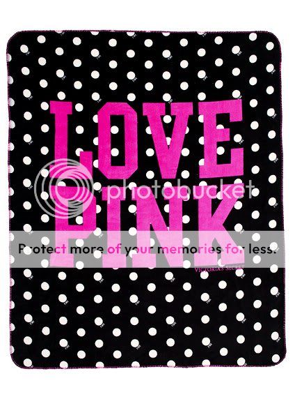 Victorias Secret Love Pink Stadium Blanket Black Polka Dots college 