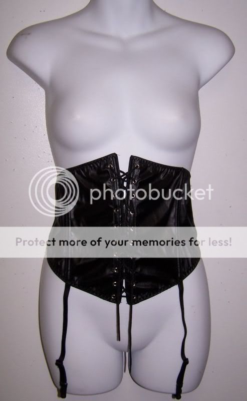   BLACK Cupless Tie Up VINYL Corset Garter EURO 42 size 10  